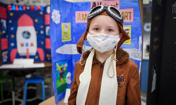 Student dressed as Amelia Earhart